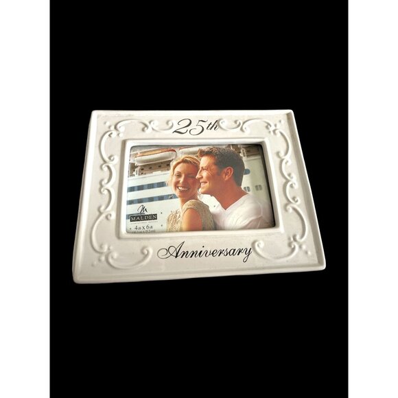 Malden International 25Th Anniversary Porcelain Ceramic Frame 4x6 - Picture 2 of 3